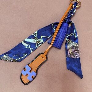 Handmade Navy Blue Bag charms Miniature sandals tassel twilly 3in1 accessories